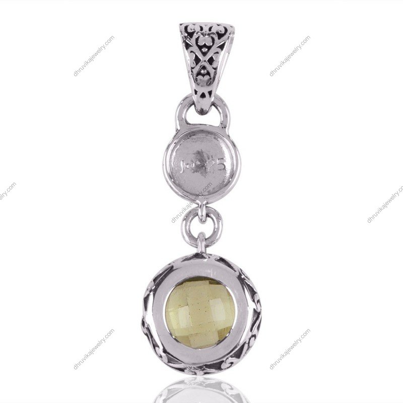 Elegant sterling silver lemon quartz pendant with vintage filigree design view1