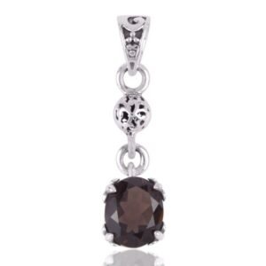 Sterling silver smoky quartz pendant with intricate filigree design main view