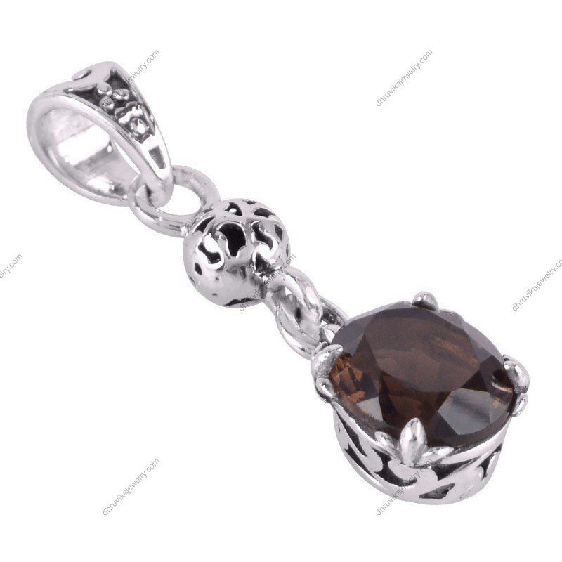 Sterling silver smoky quartz pendant with intricate filigree design alternate image