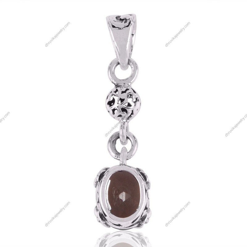 Sterling silver smoky quartz pendant with intricate filigree design view1