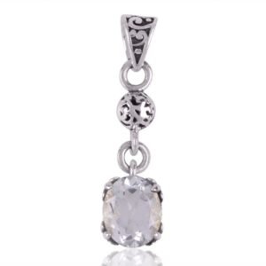 Sterling silver crystal pendant with vintage filigree design, handcrafted elegance and timeless sparkle. main view