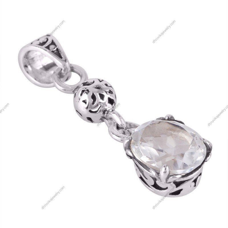 Sterling silver crystal pendant with vintage filigree design, handcrafted elegance and timeless sparkle. alternate image