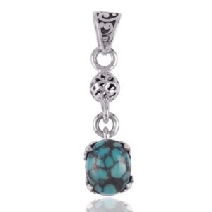 Sterling silver turquoise pendant with intricate vintage-inspired design main view