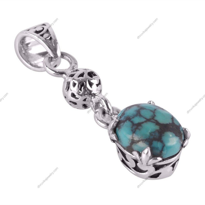 Sterling silver turquoise pendant with intricate vintage-inspired design alternate image