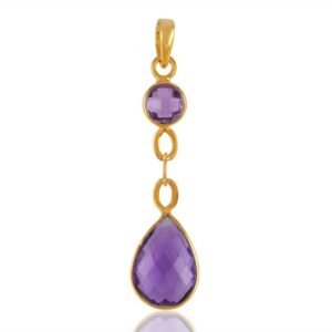 Gold-plated amethyst pendant with faceted gemstones, perfect February birthstone jewelry. main view