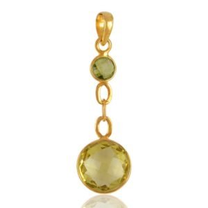 Lemon Quartz and Peridot pendant in gold-plated setting with faceted gemstones main view