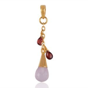 Gold-plated gemstone pendant with faceted rose quartz and garnet accents main view