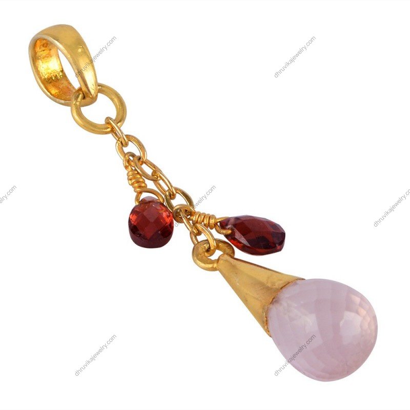 Gold-plated gemstone pendant with faceted rose quartz and garnet accents alternate image