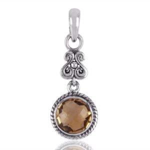 Sterling silver citrine pendant with vintage filigree design and radiant gemstone main view