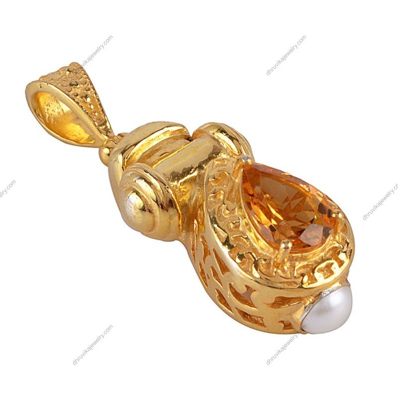 Gold-plated citrine cross pendant with intricate design and teardrop gemstone alternate image
