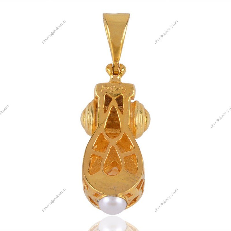 Gold-plated citrine cross pendant with intricate design and teardrop gemstone view1