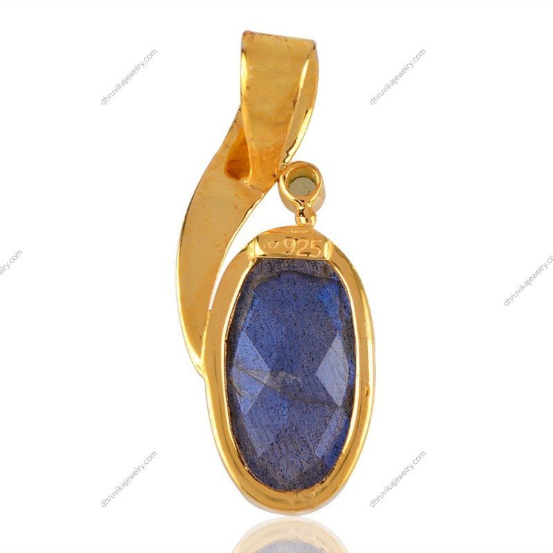 Gold-plated labradorite pendant with peridot accent, elegant gemstone jewelry view1