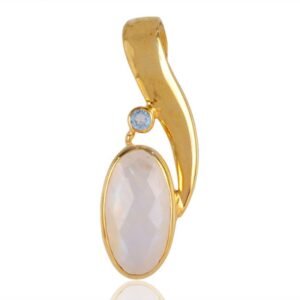 Moonstone and blue topaz gold-plated silver pendant with elegant flowing design main view