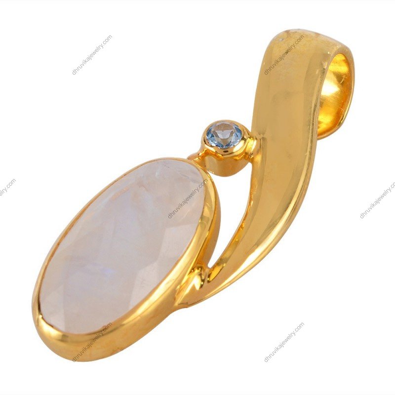 Moonstone and blue topaz gold-plated silver pendant with elegant flowing design alternate image