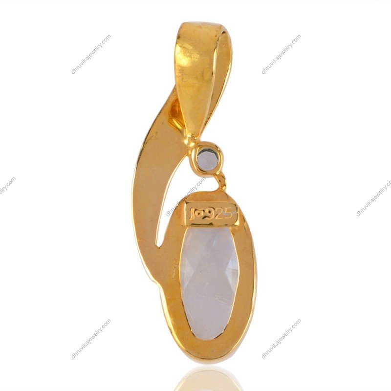 Moonstone and blue topaz gold-plated silver pendant with elegant flowing design view1