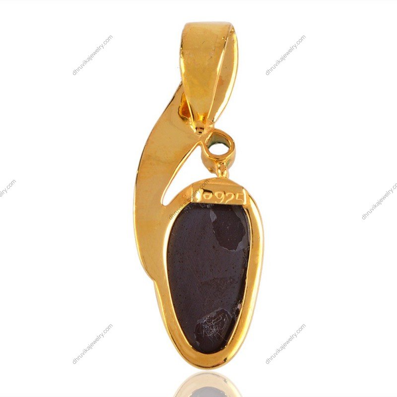 Gold plated blue opal pendant with topaz accent, elegant and unique design view1