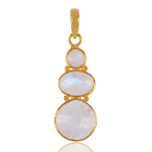 Handcrafted moonstone pendant in gold-plated sterling silver with faceted gemstones main view