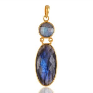 Handmade Labradorite pendant in gold-plated sterling silver with natural gemstones main view