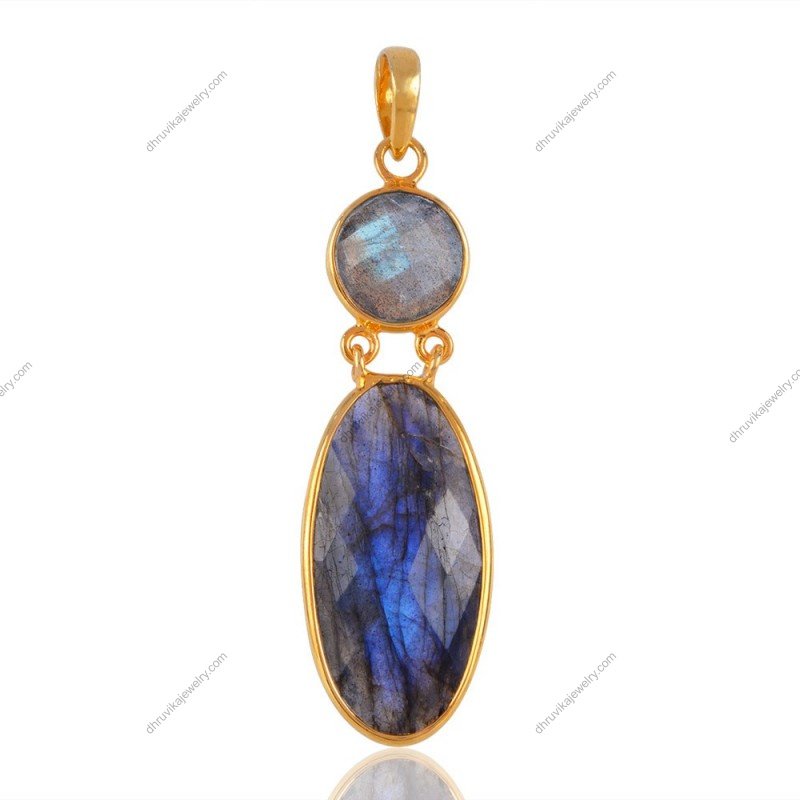 Handmade Labradorite pendant in gold-plated sterling silver with natural gemstones alternate image