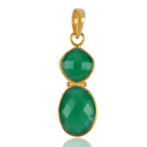 Gold-plated Green Onyx pendant with faceted gemstone charm main view