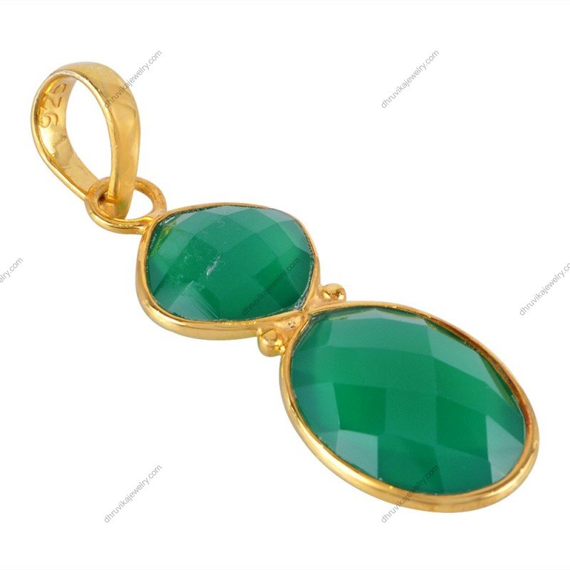 Gold-plated Green Onyx pendant with faceted gemstone charm alternate image