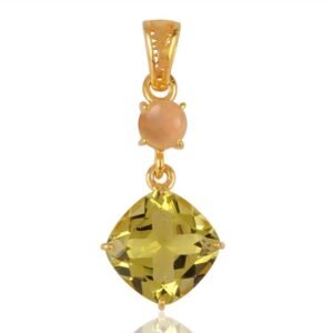 Yellow citrine and pink opal pendant in gold with cushion-cut citrine and round opal main view