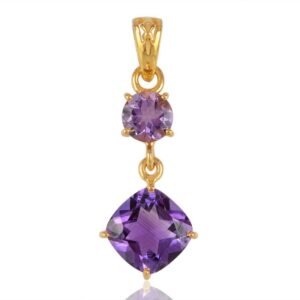 Gold-plated amethyst pendant with cushion-cut gemstone and handcrafted design main view