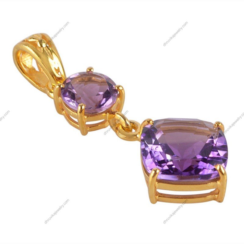 Gold-plated amethyst pendant with cushion-cut gemstone and handcrafted design alternate image