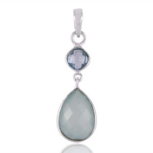 Sterling silver pendant with aqua chalcedony and blue topaz gemstones main view