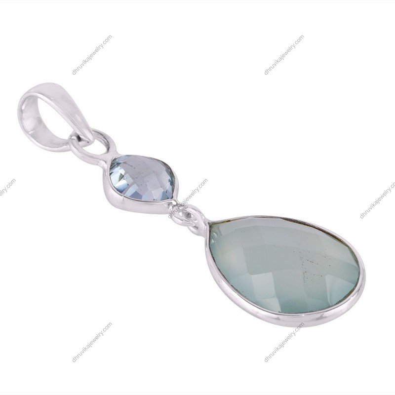 Sterling silver pendant with aqua chalcedony and blue topaz gemstones alternate image