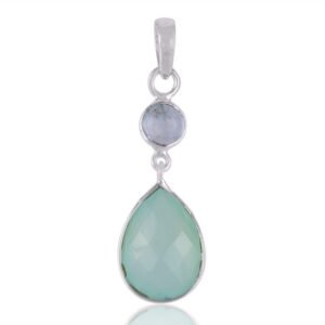 Aqua Chalcedony & Blue Topaz pendant in sterling silver with teardrop design main view