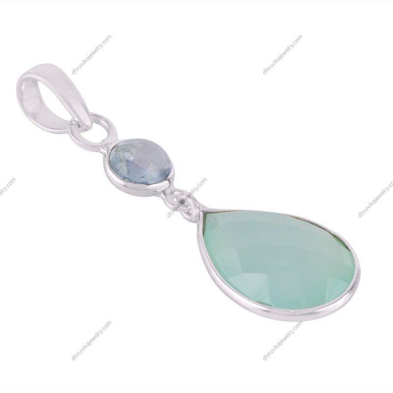 Aqua Chalcedony & Blue Topaz pendant in sterling silver with teardrop design alternate image