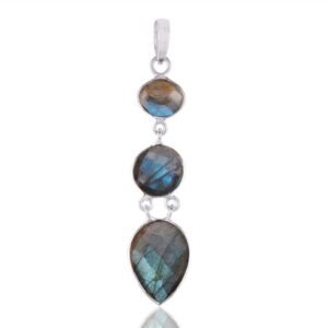 Handmade labradorite pendant in sterling silver with faceted natural gemstones main view