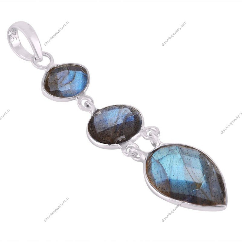 Handmade labradorite pendant in sterling silver with faceted natural gemstones alternate image