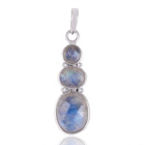 Handcrafted sterling silver moonstone pendant with faceted gemstones and elegant design main view