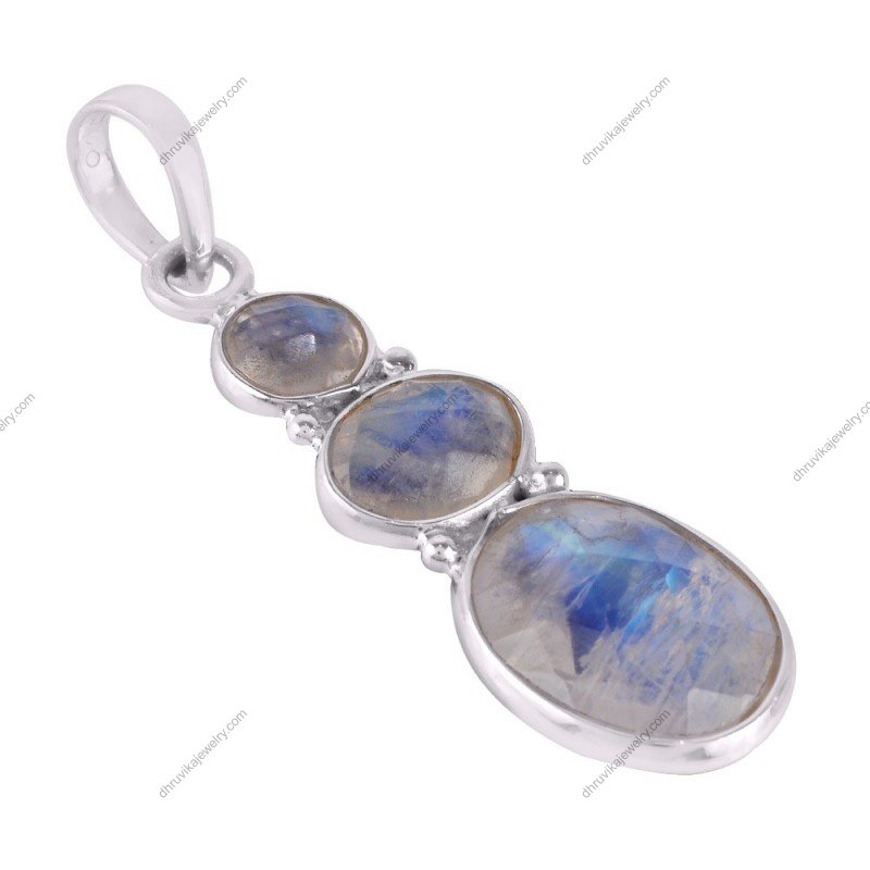 Handcrafted sterling silver moonstone pendant with faceted gemstones and elegant design alternate image