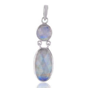 Sterling silver moonstone pendant with faceted gemstones, handcrafted jewelry main view