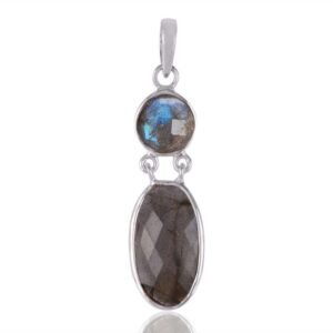 Sterling silver labradorite pendant with faceted gemstones, handcrafted artisan jewelry main view