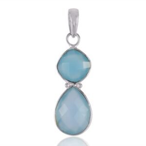 Sterling silver blue chalcedony pendant for women, featuring faceted natural gemstones. main view