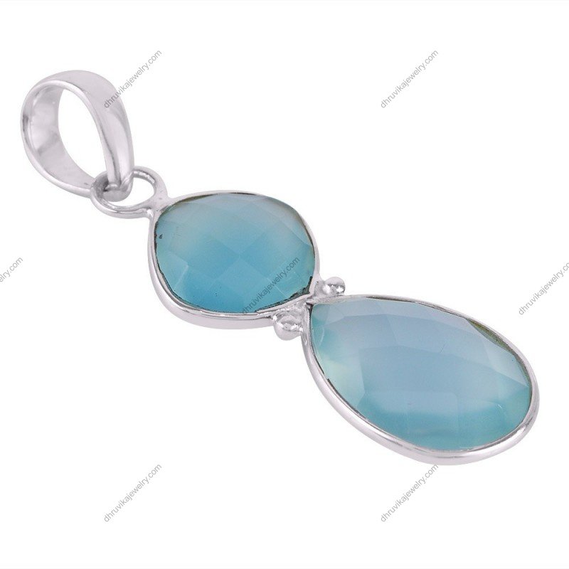 Sterling silver blue chalcedony pendant for women, featuring faceted natural gemstones. alternate image
