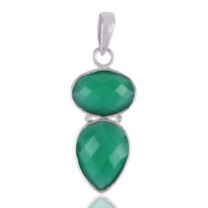 Handcrafted green onyx pendant in sterling silver with faceted gemstones main view