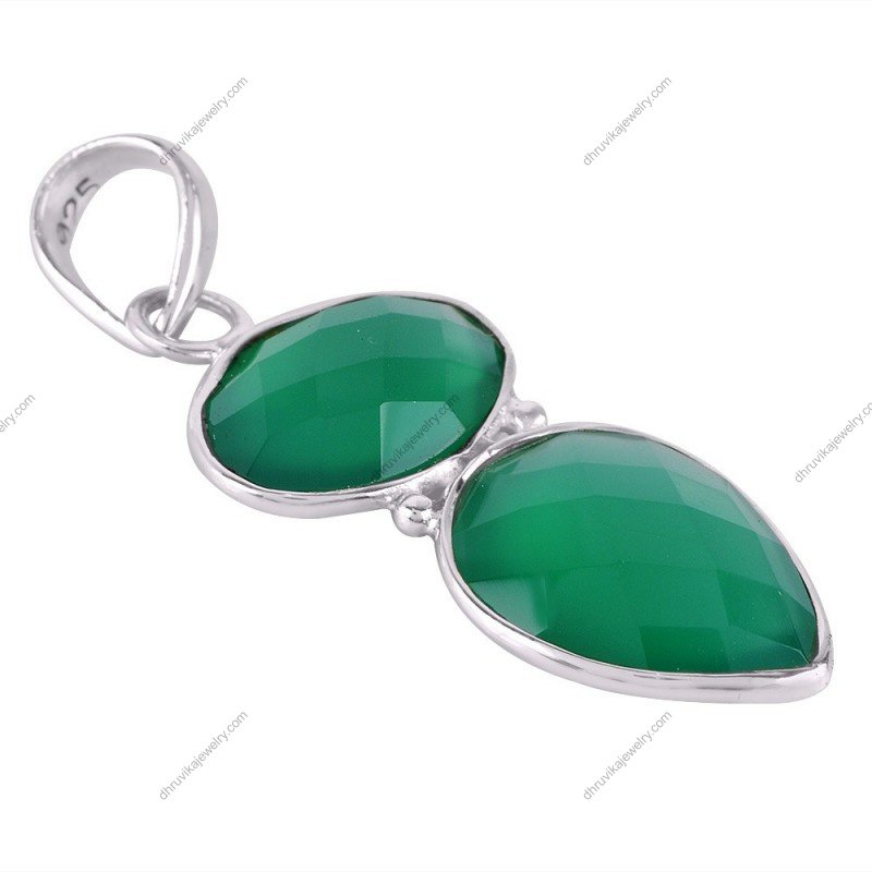 Handcrafted green onyx pendant in sterling silver with faceted gemstones alternate image