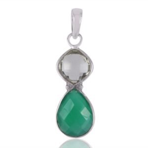 Green Onyx & Green Amethyst pendant in sterling silver with faceted gemstones main view