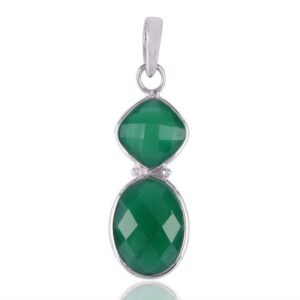 Green onyx sterling silver pendant with faceted gemstones, elegant handcrafted jewelry piece main view