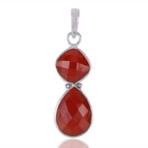 Silver carnelian gemstone pendant with faceted stones in sterling silver setting main view