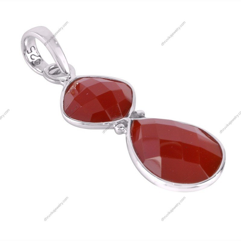Silver carnelian gemstone pendant with faceted stones in sterling silver setting alternate image