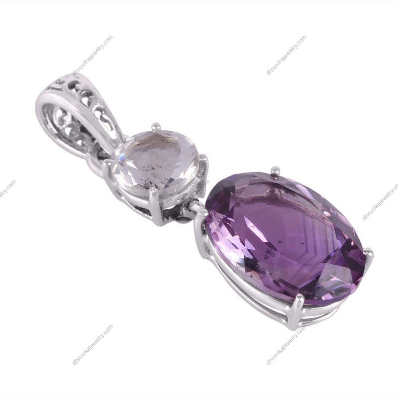 Silver amethyst pendant with white topaz, set in sterling silver, elegant gemstone jewelry alternate image