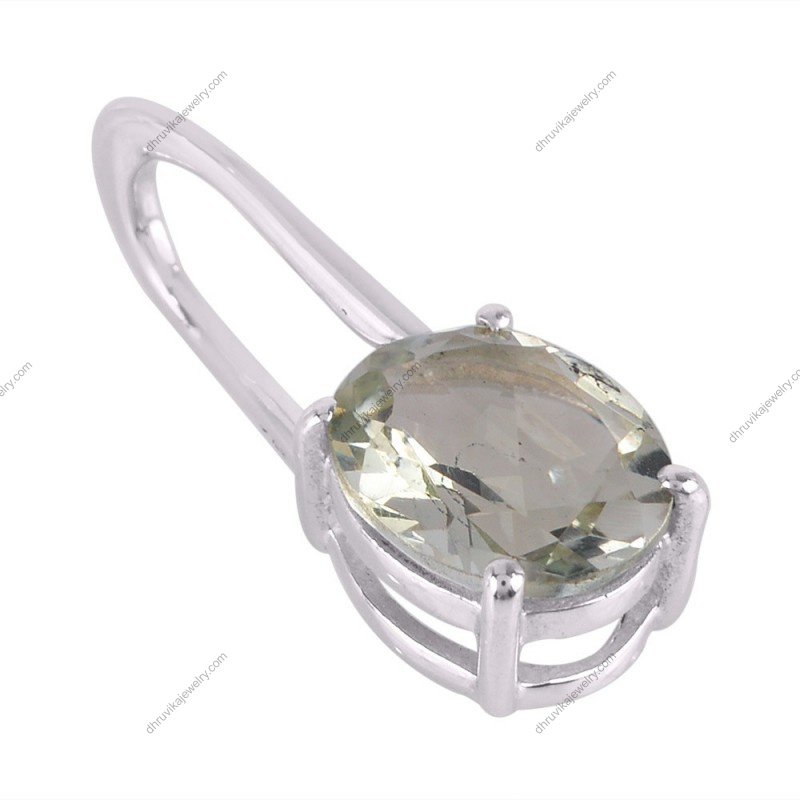 Green amethyst pendant in sterling silver with oval-cut gemstone alternate image