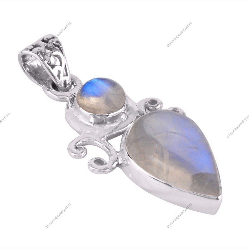 Handcrafted sterling silver moonstone pendant with intricate design and iridescent gemstones. alternate image