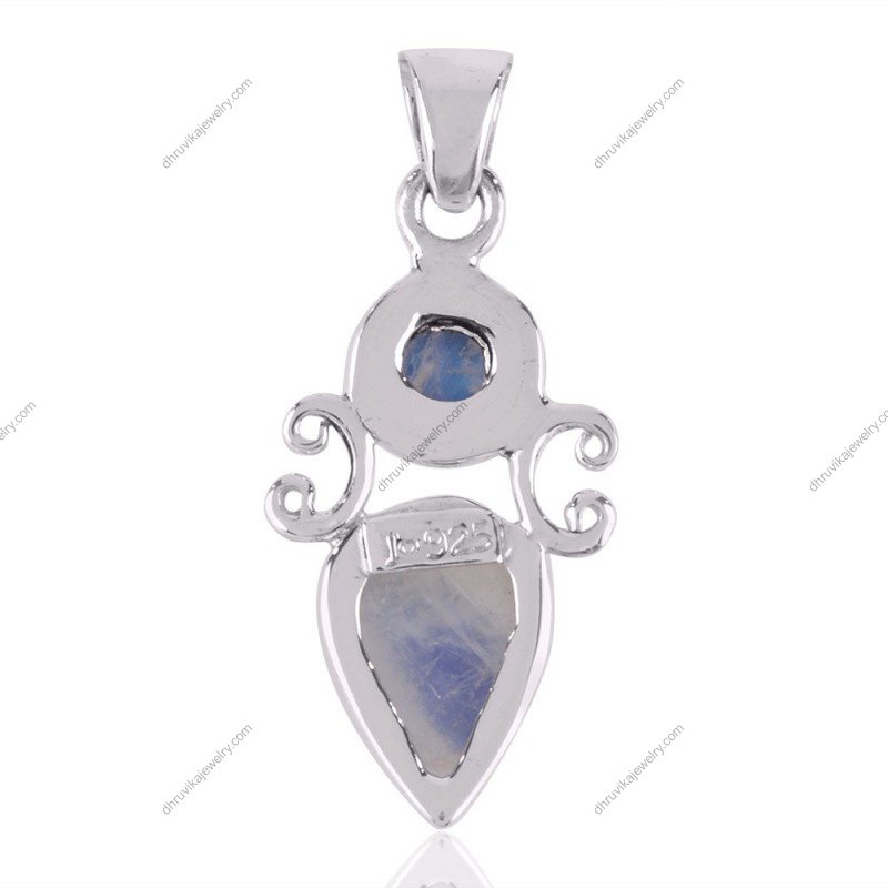 Handcrafted sterling silver moonstone pendant with intricate design and iridescent gemstones. view1